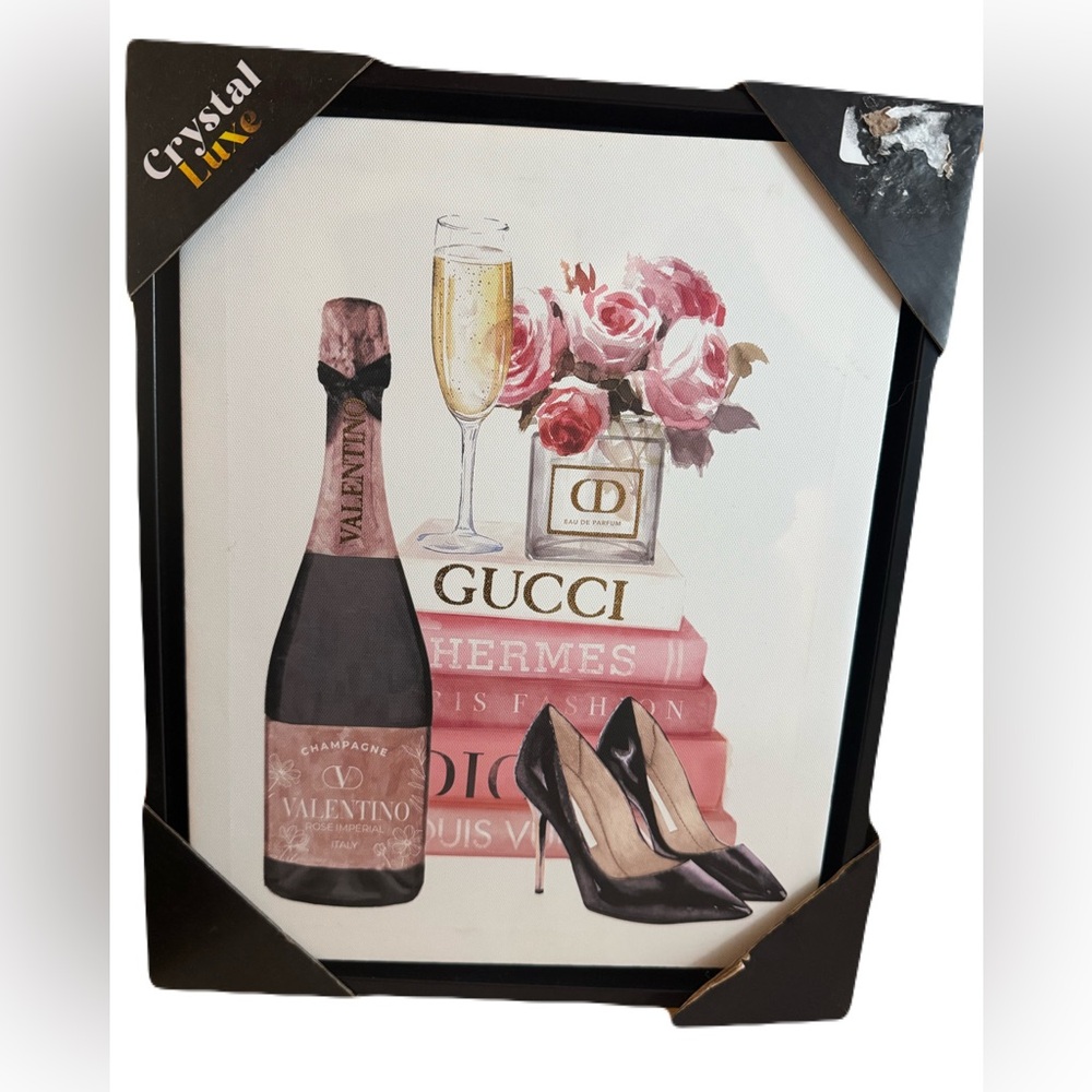 Crystal Luxe Wall Art with Champagne and Heels